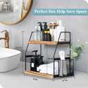 Bathroom Counter Organizer, 2-Tier Standing Storage Shelf with Basket, Wood Tray for Skincare Vanity Organizer, 14" x 6" x 13"