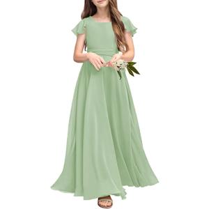 Fancy Girl Junior Bridesmaid Dresses Kids Sleeveless Cute Maxi Dress Teen Long Wedding Party Prom Gowns (Green, M)