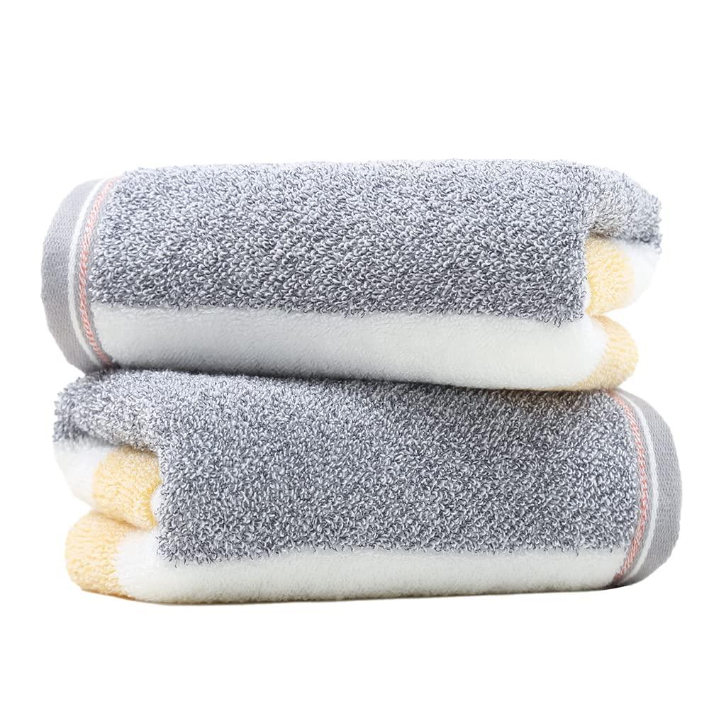 sense gnosis Yellow & Grey Striped Hand Towel Set of 2 Ultra Soft 100% Cotton Absorbent Decorative Hand Towels for Bathroom, 13" X 29"