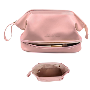 GRINKO Makeup Bag, Large Cosmetic Bags for Women, Travel Toiletry Bag Waterproof Portable Pouch, Make up Organizer with Handle and Divider, Pink