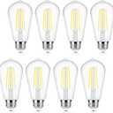 Brightever E26 LED Edison Bulbs 60 Watt Equivalent, 6W ST58 Super Bright 4000K Neutral Daylight White Vintage Bulbs, Clear Glass Antique Style 700Lumens LED Filament Lightbulbs, Non-dimmable, 8 Packs
