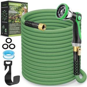  PALRORY Non-Expandable Garden Hose 100 ft, Ultra Lightweight Flexible Water Hose with 10-Pattern Nozzle, Leak-Proof, High-Density Fabric, Thickened Connector, Shut-Off Valve for Yard, Lawn, Outdoor : Patio, Lawn & Garden