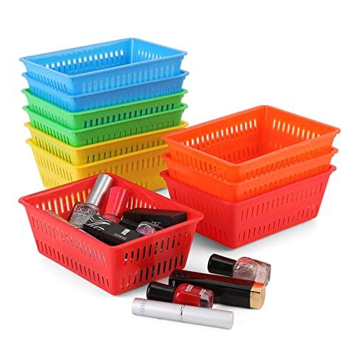 10 Pack Mini Storage Baskets Bins, Plastic Organizer Basket, Colorful Shelf and Desk Make-up Storage Crate Organizing Containers, Ideal for Home Classroom Office Organization. 6.1"L x 4.5"W x 2.4"H
