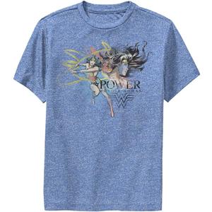 WARNER BROS Woman Power Wonder Boys Short Sleeve Tee Shirt (Large, Royal Blue Heather)