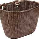 Retrospec Cane Woven Oval Dreamcatcher Basket with Authentic Leather Straps & Brass Buckles (Dark Stain)