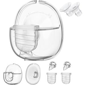 Wearable Breast Pump Replacement Parts, Milk Collector Cup, Compatible with Lansinoh Discreet Duo Nuliie S32 Pump, Include Duckbill Valve, 24mm Flange, Silicone Diaphragm, Linker, 15mm Flange Inserts