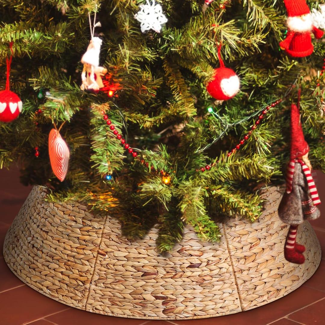 Liliful Christmas Tree Collar Woven Tree Collar Tree Ring Farmhouse Tree Collar Wicker Rustic Tree Skirt for Christmas Tree Decorations(Natural,42 Inches)