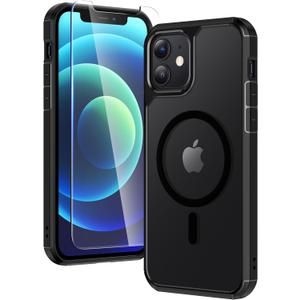 TAURI for iPhone 12 Case/iPhone 12 Pro Case, Compatible with Magsafe [Yellowing Resistant] with Screen Protector, Military-Grade Protection, Slim Magnetic Phone Case, Black