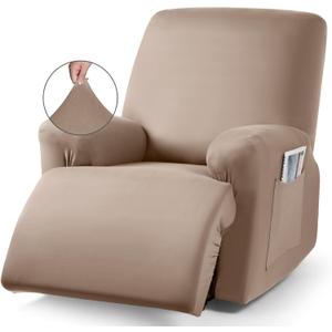 TAOCOCO Recliner Chair Covers Stretch Polyester Fabric 3-Piece for Large Recliners, Soft, Breathable and Skin-Friendly Furniture Protector, Washable (Khaki, Recliner Chair Cover)