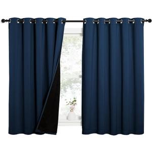 NICETOWN 100% Blackout Curtains with Black Liners, Thermal Insulated Full Blackout 2-Layer Lined Drapes, Energy Efficiency Window Draperies for Bedroom (Moroccan Blue, 2 Panels, 62" W by 63" L)