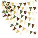 32Ft Woodland Party Decorations Olive Green Tan Brown Cream Neutral Triangle Flag Fabric Banner Pennant Bunting Garland Streamers for Birthday Wedding Baby Shower Jungle Safari Camping Party Decor