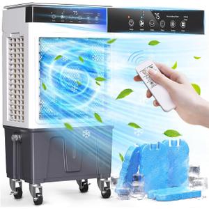 Swamp Cooler, 3500CFM 3-in-1 Evaporative Air Cooler with 6.5Gal Water Tank, Dry-Run Protection, 120 Oscillation, 12H Timer, Remote, 4 Ice Packs, Portable Air Conditioner for Bedroom Home Office