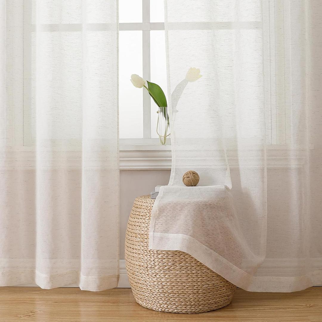 Simplebrand Natural Linen Textured Sheer Curtains 84 inches Length 2 Panels Set, Sheer Curtains Light Filtering Rod Pocket Window Sheer Curtain Panels, Elegant Curtains & Drapes for Bedroom, 40" W (40"W x 84"L (Pack of 2))