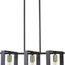 9MMML 3 Lights Kitchen Island Lighting, Modern Rectangle Linear Pendant Light, Black Frame+ Gold Socket Chandelier for Dining &Living Room Foyer Entryway Hallway,E26,Height Adjustable.