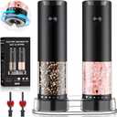 Electric Salt and Pepper Grinder Set, Automatic Salt and Pepper shakers with Upgraded 6-Level External Adjustable Coarseness, Battery Operated, Larger Capacity with Led for Home Kitchen (Black/Black)