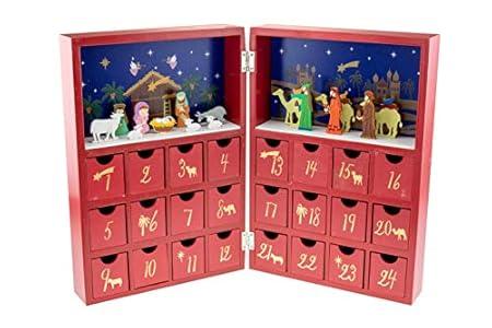 Clever Creations Wooden Christmas Advent Calendar, Countdown to Christmas, Festive Holiday Decoration, Book Nativity Scene
