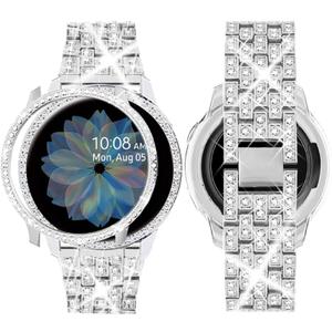 SUPOIX Band with Case Compatible for Samsung Galaxy Watch 7/6 40mm 44mm, 20mm Women Bling Replacement Strap & PC Protective Bumper Face Cover for Galaxy Watch 7/6 (Size Optional) (Silver)