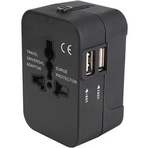 Travel Adapter, Worldwide All in One International Power Adapter Universal Adapter Plug with 2.1A Dual USB Charging Ports for Asia Europe UK AUS and USA (Black)