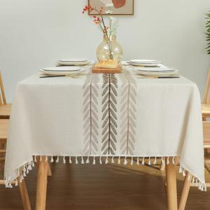 Laolitou Tablecloth for Dining Table Rustic Farmhouse Kitchen Table Cloth Coffee Cover, Cotton Linen Fabric Small Rectangle Tables Cloths, Beige, Wine Leaf, 55x55 Inch