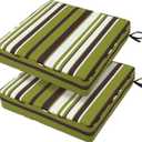 18x18x3 Inch Outdoor Square Corner Chair Cushions with Ties Set of 2, Water&Fade Resistant Thick Seat Cushion Pads for Garden Patio Dining Porch Furniture - Green Striped