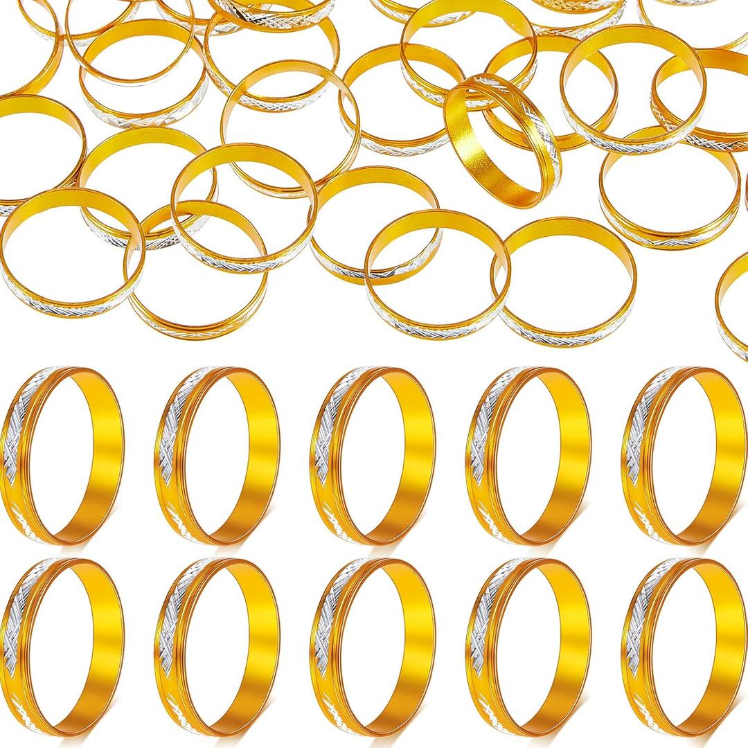 Hicarer 200 Pieces Bridal Shower Rings Engagement Ring Glitter Fidget Rings Aluminum Alloy Wedding Ring Bridal Fidget Table Party Favor Decorations(Gold)