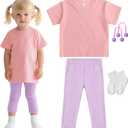 JenPen 4 Pcs Halloween Cartoon Costume Pink T-Shirt and Purple Leggings White Socks Purple Hair Ties Set for Girls Costume L