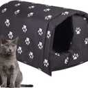 Cat House for Outdoor Cats in Winter, Feral Cat Shelter, Cat House Thickened Weatherproof Foldable, Stray Cats Shelter Rainproof and Sunscreen Oxford (Black, L)