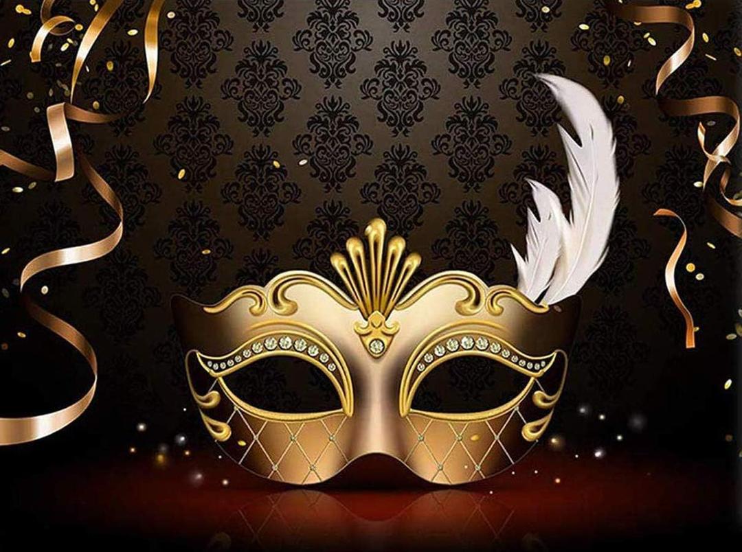 8x6FT Masquerade Backdrop Black Gold Venetian Mask Background for Party Prom Gala Birthday Ball Decorations Photo Booth Props