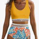 Dokotoo Women's 2 Piece Swimsuit Scoop Neck Sleeveless 2025 Racerback Top Tummy Control Tie Knot Bathing Suits Floral Bottoms, 2XL
