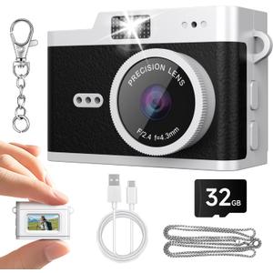 Pocket Mini Camera, Y2K Retro 1080P HD Keychain Digital Camera with 32GB SD Card & 0.96" Screen, Portable Video Recorder for Travel Vlogs & Daily Recording, Black