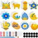 MotiMind 27 Pcs Ramadan Arts and Crafts Set Islamic Eid Gifts Ceramic Painting Kit Include 12 Paint Your Own Figurines with 12 Magnet 2 Brushes and 1 Palette for Ramadan Activities