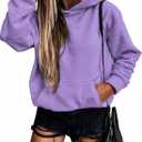 SHEWIN Women's Casual Hoodies Long Sleeve Solid Lightweight Pullover Tops Loose Sweatshirt with Pocket (X-Small, Purple)