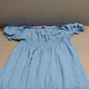 Women Plus Size Square Neck Mini Dress Puff Sleeve Smocked Flowy A-Line Boho Casual Short Dresses (Sky Blue), Size: XX-Large Plus