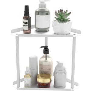 Jesginboo 2 Tier Bathroom Counter Organizer, Vanity Organizer Corner Shelf, Skincare, Makeup Countertop Organizers, Kitchen, Bathroom Counter Storage, White