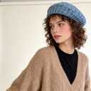 Cable Knit Beret Hats for Women Breathable and Structured Winter Hat Rugged Cotton Blend Slouchy Beanie French Style (One Size, Blue)