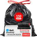 Reli. 30 Gallon Trash Bags Drawstring | 150 Count | Black | 30 Gallon Garbage Bags Heavy Duty | Large 30 Gal