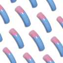 3 x Curved Nail Tips Long Blue French Tip Press on Nails Square Fake Nails False Nails with Curved Shape Designs French Manicure Glue on Nails for Women Girls 24Pcs