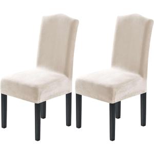 H.VERSAILTEX Dining Chair Covers Velvet Stretch Chair Covers for Dining Room Set of 2 Parson Chair Slipcovers Chair Protectors Covers Dining, Soft Thick Solid Velvet Fabric Washable, Ivory