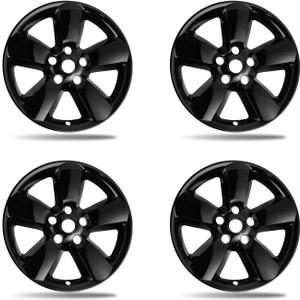 20 Inch Gloss Black Wheel Skins for 2013-2024 Dodge Ram 1500 & Ram 1500 Classic OEM 5 Spoke Alloy Wheels, Compatible with OEM Part# 1UB17TRMAC & 1UB17GSAAC, Snap-On Rim Covers 4-Pack