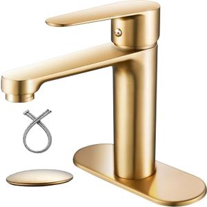 Brushed Gold Bathroom Faucet Single Handle Single Hole Basin Vanity Modern One Hole RV Bathroom Faucet with Pop-up Drain Suitable for 1 Hole or 3 Hole (Brushed Gold)