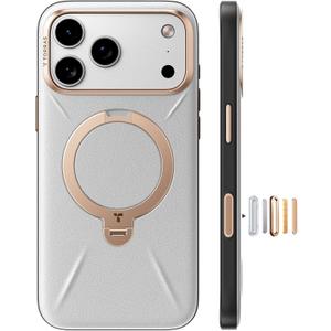 TORRAS Q3 VegSkin for iPhone 17 Pro Max Case Leather, 360 Spin Magnetic Stand, Fit for MagSafe, Camera Control, Shockproof Premium Organic Silicone Leather Case for iPhone 17 Pro Max, Cloud White