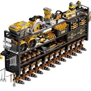 STURDIFLOW Large 49''W Power Tool Organizer Wall Mount | 620lbs Garage Storage Rack with 12 Cordless Drill Holder | 4-Tier Heavy Duty Utility Shelf for Battery Workshop Organization