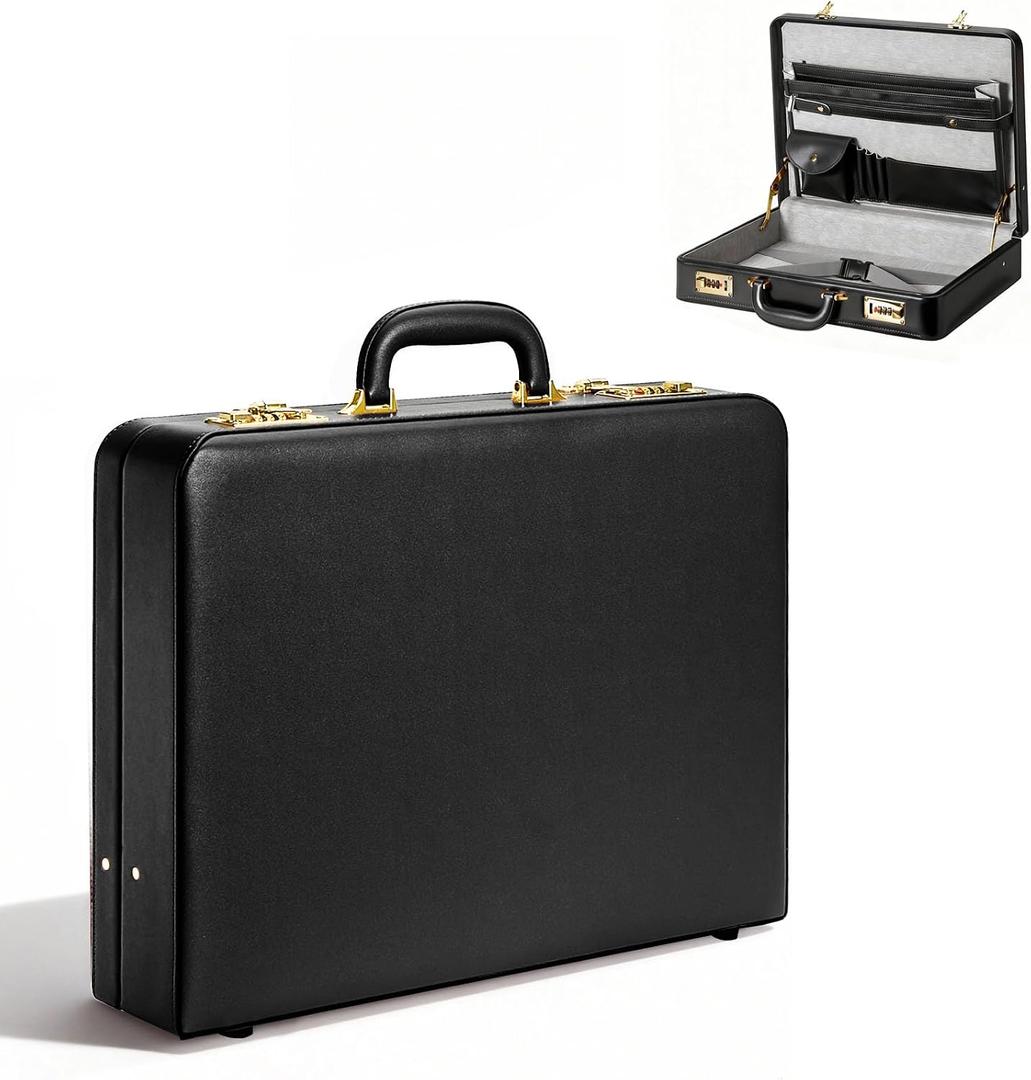 LOCKCURX Briefcases for Men, Anti-Theft Dual Lock Briefcase with 16 Inch Laptop Compartment, Waterproof Faux Leather, Brief Cases Men with Multi File Organizer, Perfect for Office, Travel (Black), Combination Lock