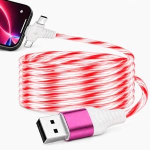 3-in-1 LED Charging Cable, Light Up Multi Charger Cord with USB-C, Micro USB & Connector for iPhone, for iPhone 17/16/15/14/13/12/11, Samsung, Android, and More (Pink with Red Light, 6.6FT)