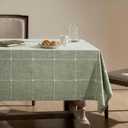 ZeeMart Grid Embroidered Hemmed Tablecloths, Green 60x120 Inch, Farmhouse Style Heavy Weight Cotton Linen Sage Green Tablecloths, Boho Plaid Water Resistant Rectangle Table Cloth
