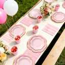 Pink Paper Plates and Napkins Party Supplies for 24 Guest, 168Pcs Pink Scalloped Mother's Day Party Plate with Gold Rim, Pink Disposable Plates Set for Girls Birthday Party Baby Shower Gender Reveal
