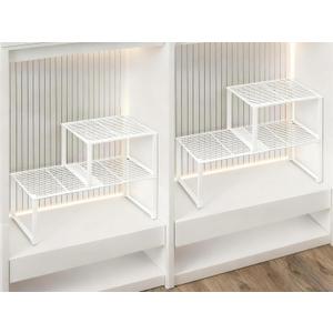 Extendable Metal Wire Shelf Organizer - Adjustable 15-24.4in Length, Stackable Storage Rack for Kitchen/Pantry/Bathroom/Shoe Cabinet/Tool Closet (4, White)