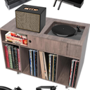 Record Player Stand – Large Wooden Turntable Table with Vinyl Storage, Mid-Century Modern Media Console for Albums, Audio Equipment, Speakers, Books, and Home Entertainment Organization