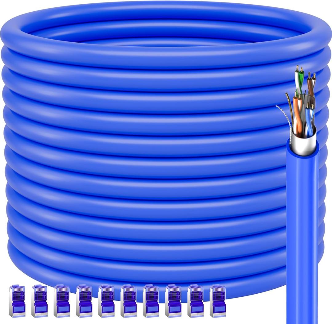 Cat 6 Outdoor Ethernet Cable 200ft (10 RJ45), 23AWG Cat 6 Shielded Ethernet Cable Bulk, Cat6 FTP, Waterproof, UV Resistant, Direct Burial, In-Ground, Internet Network Cables for Router, 200 Foot, Blue