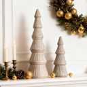 WONDROUS' DECO Wooden Christmas Tree Figurine, Tabletop Pink and Gold Tree Figurine, Set of 2 Desk Centerpieces for Christmas Decor